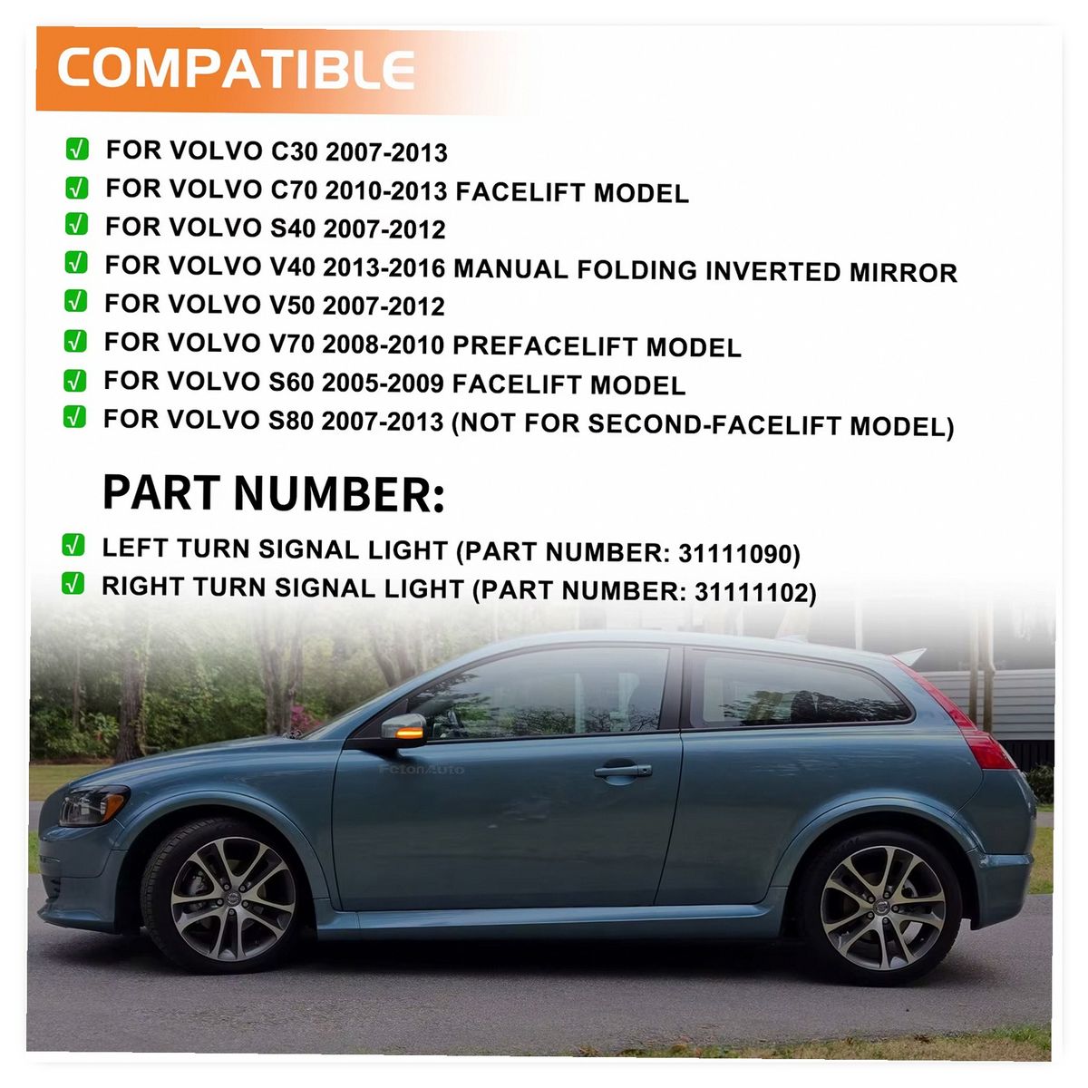 2PCS Dynamic LED Sequential Turn Signal Indicator Lights for Volvo S60 C30 C70 S40 V40 V50 V70 S80 2007-2013 Mirror Blinker Lamp image 4