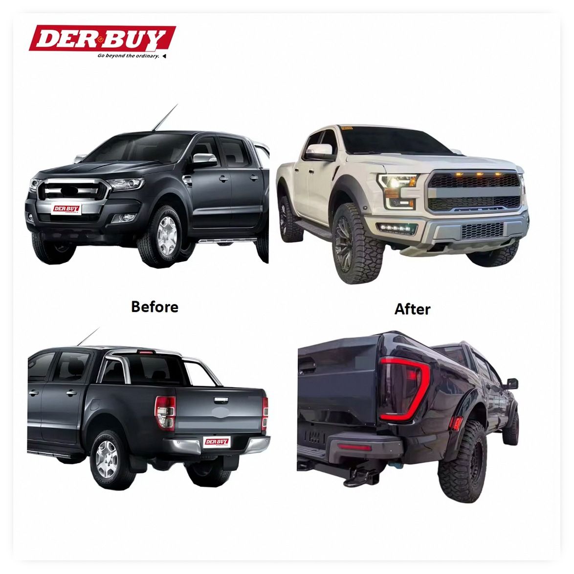 Ford Ranger T6 T7 T8 Facelift Metal Fender Conversion Body Kit for F150 Raptor Styling (2012-2021)